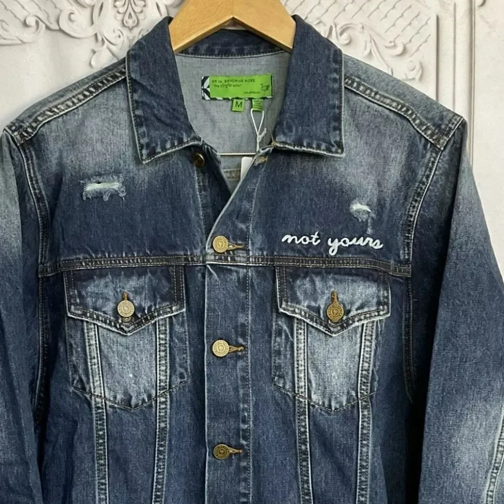 Free People x Sandrine Rose Denim Jacket Not Yours L'artiste NWT